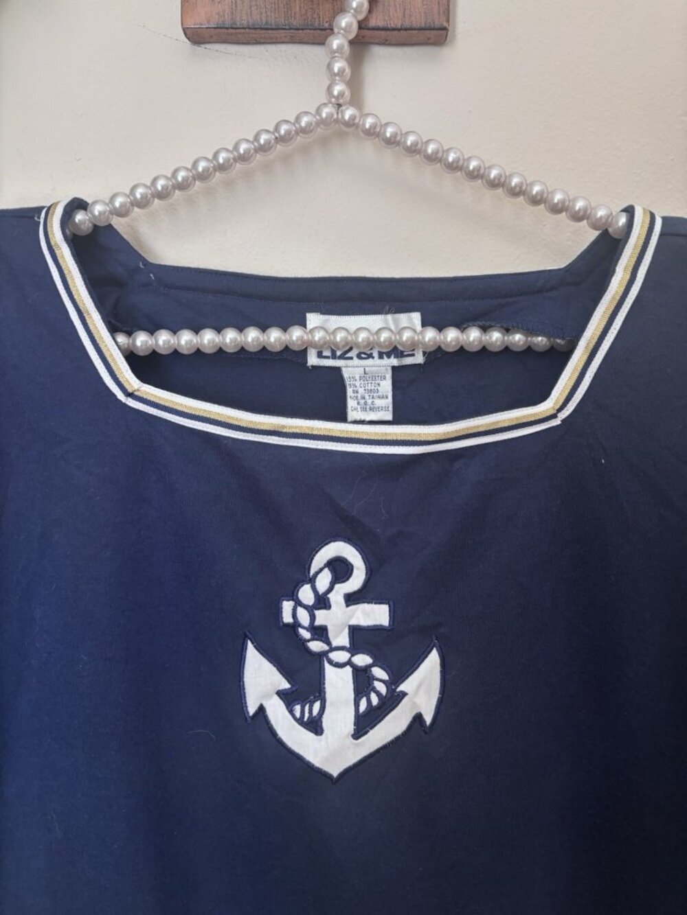 Vintage NWT Liz & Me Size L Blue Nautical Top Long Sleeve Anchor Sailor - Picture 2 of 5